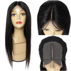 Straight Indian Cabelo Humano Peruca, T Parte Lace Wig, Parte Média, Pré-Arrastado, Linha de Cabelo Do Bebê, 12 a 30 