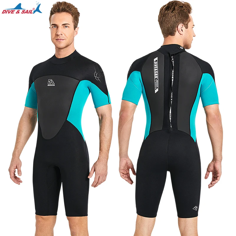 Euro Size XS-3XL Shorty Wetsuit Men 2mm Neoprene Diving Suits Back Zip One Piece Swimsuit for Diving Surfing Snorkeling Swimming