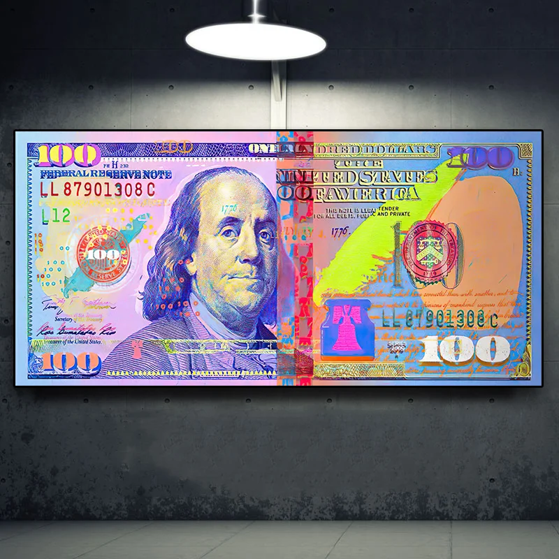 

Modern Popular Colorful Hundred Money Canvas Painting Dollar Currency Cash Poster Graffiti Art Wall Pictures Home Cuadros Decor