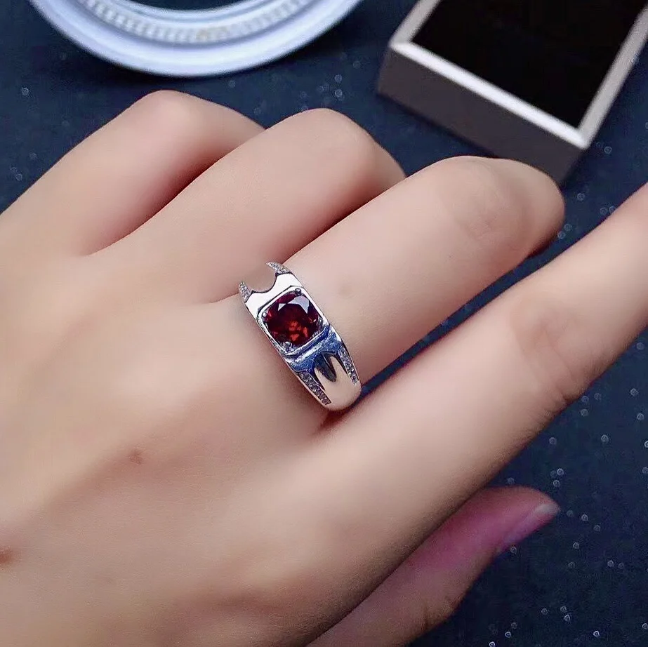 

6mm VVS Grade Natural Garnet Silver Ring for Daily Wear Real Mozambique Garnet Ring Solid 925 Silver Garnet Jewelry