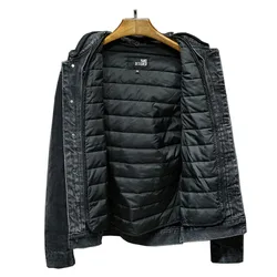 Mcikkny Men Wool Liner Winter Denim Jackets Black Loose Casual Thermal Jeans Coats For Male Windbreak Detachable Hat