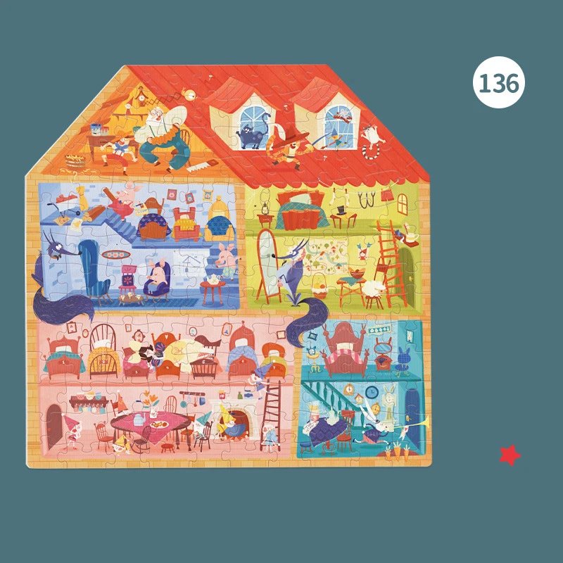 Children 136 Pieces Fairy House Paper Jigsaw Puzzle Storytelling Puzzle Learning Education Toys Kids 5Y+