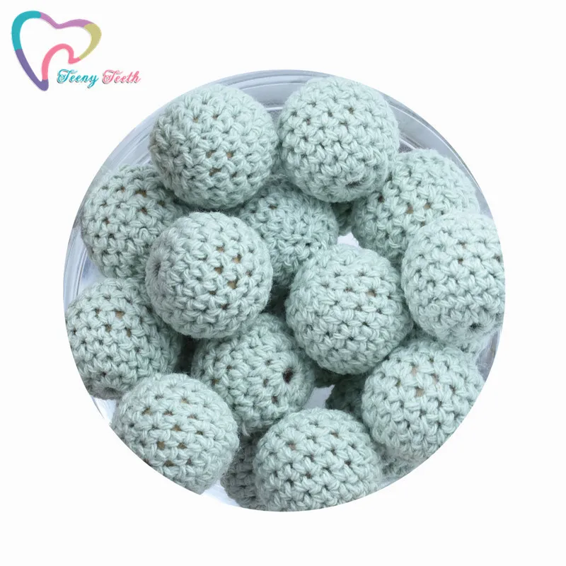 10 PCS Mint Color 16-20 MM Knitting Cotton Crochet Wooden Loose Beads Balls For DIY Decoration Baby Teether Jewelry Necklace Toy