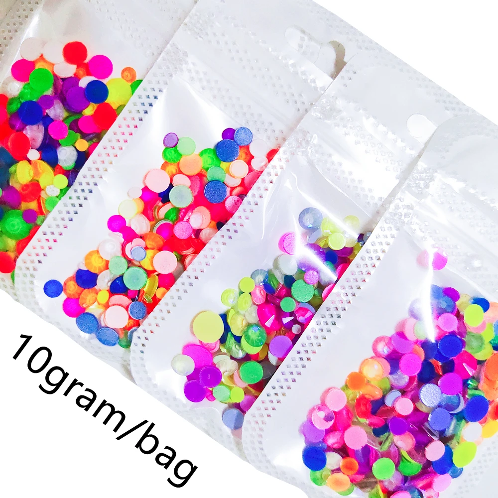 Luminous Neon Crystal AB Glass Non Hot Fix Rhinestone Flatback Glue On 3D Glitter Nail Art Rhinestones Decorations