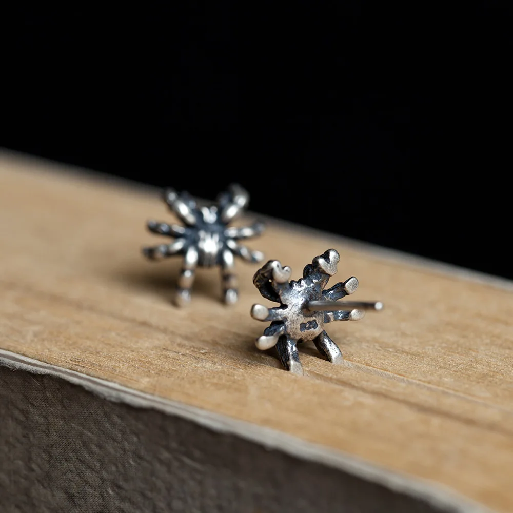 MKENDN Punk Style 925 Sterling Silver spider Stud Earrings For Men and Women Gothic Street Pop Hip Hop Ear Halloween Jewelry