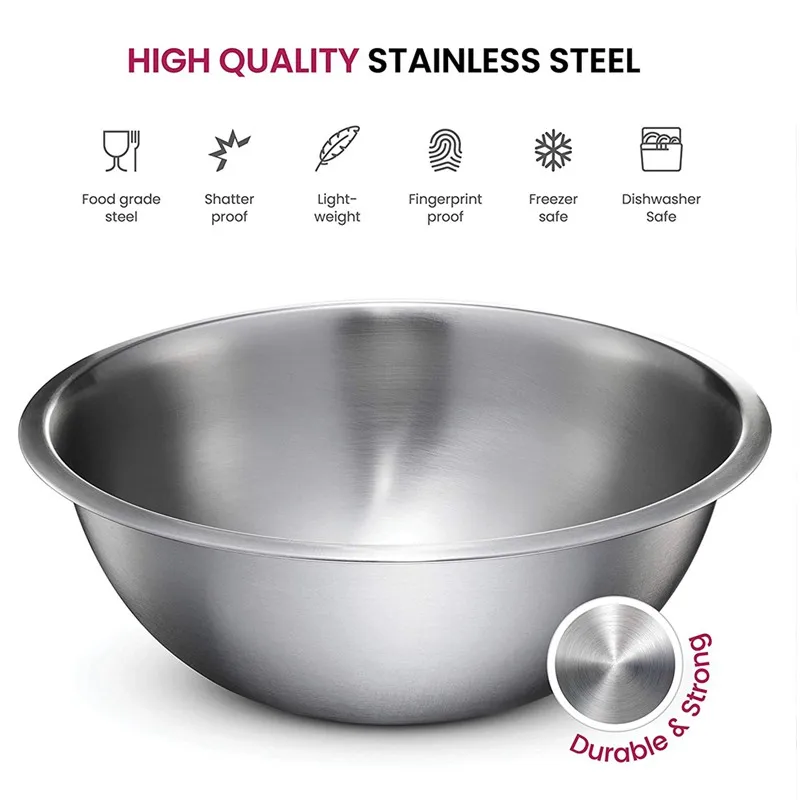 16-32cm Large Capacity 304 Stainless Steel Salad Bowls Set Kitchen Baking Prep Mixing Bowl Food Vegetable Storage Container