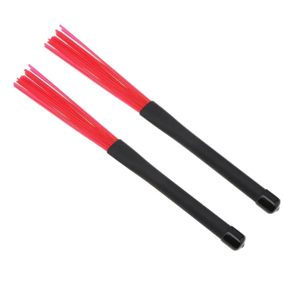 1 Pair Universal Retractable Nylon Jazz Drum Brushes Sticks with Rubber Handles Red Black White