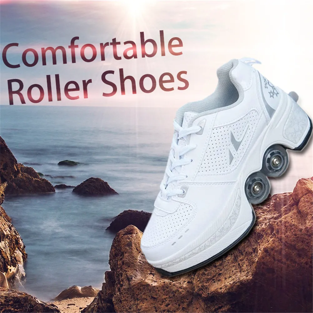 Deformation Parkour Shoes Four Wheels Rounds Of Running Shoes Roller Skates Shoes Unisex Deformation Roller Shoes Skating Shoes