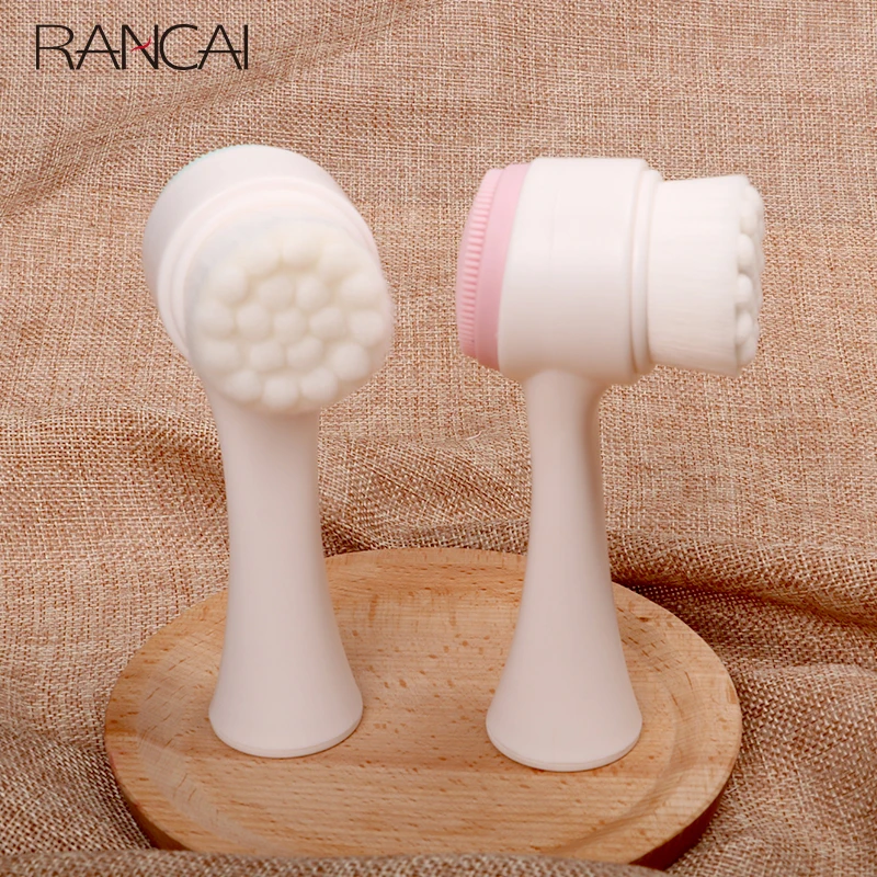 RANCAI Double-Side Face Cleaning Brush Silicone Facial Deep Pore Cleaner Blackhead Removal Massage Makeup Brushes Skin Care Tool