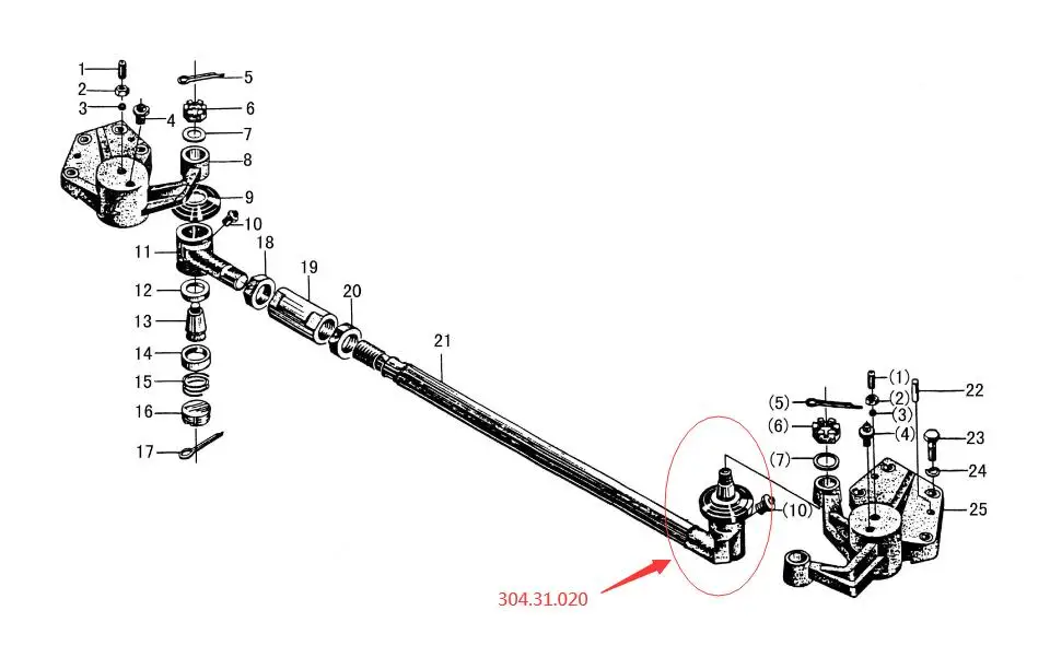 304.31.020 Tie Rod End - Left, JINMA / JM tractor parts, JINMA 30-35HP 4WD Tractors