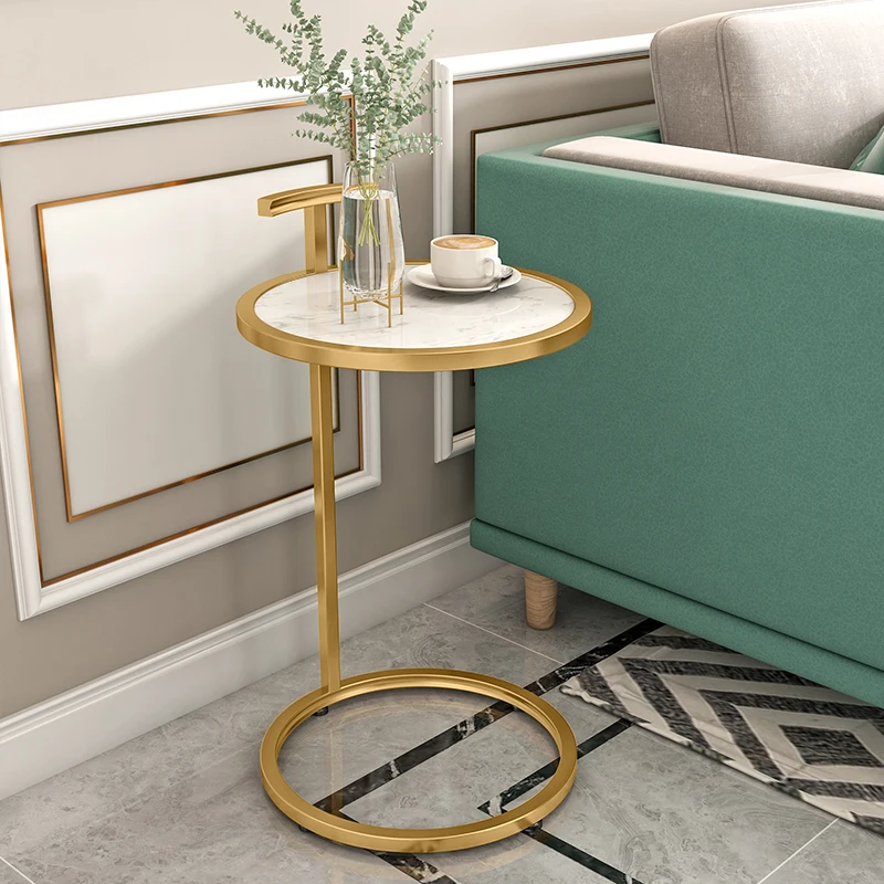 Round Small Coffee Table Simple Modern Living Room Sofa Side Table Home Furniture Light Luxury Wrought Iron Marble Coffee Table