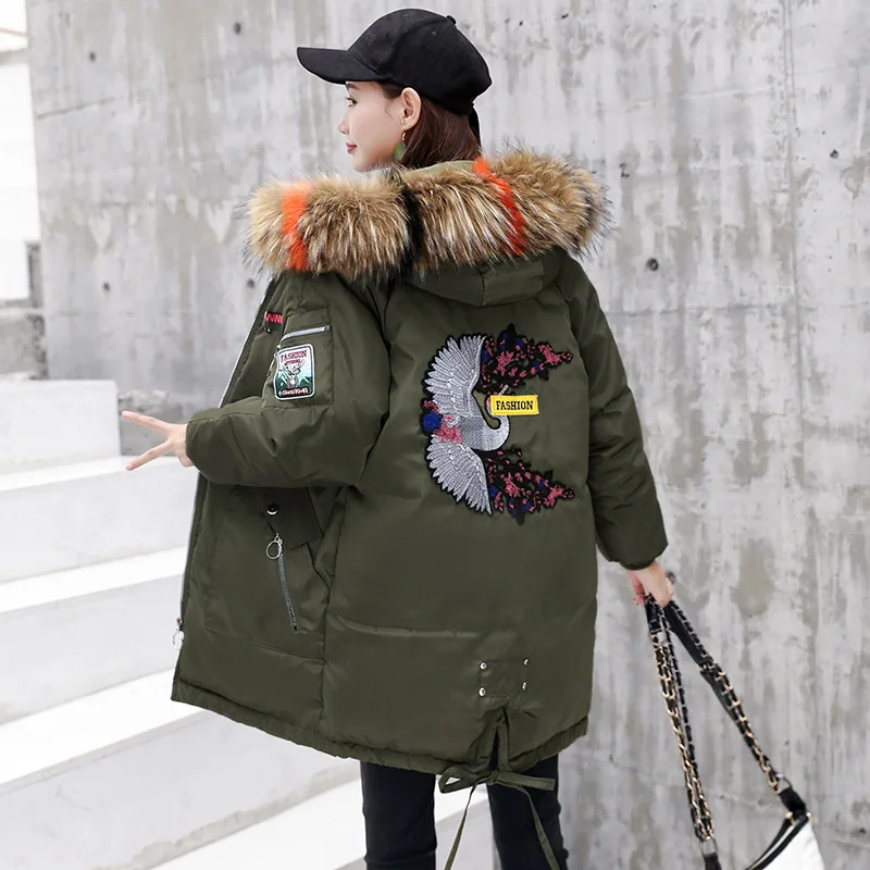 Zuolunouba Winter Long Coat Floral Zipper Thick Full Spray-bonded Wadding Women Womens Jackets Cotton Clothing Thicken