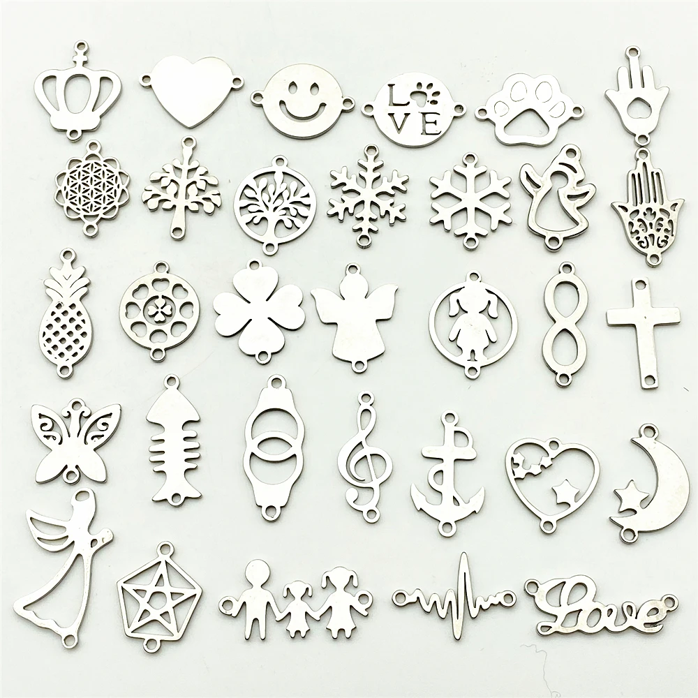 10pcs/lot Stainless Steel Connectors Peach Heart Infinite Family Love Angel Cross Earrings Necklace Diy Jewelry Making Findings