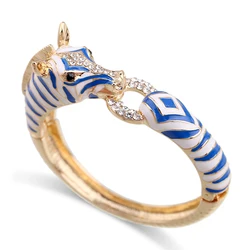 Newest Trendy Gold Plated Crystals Zebra Women Bracelet Fashion Statement Enamel Color Bangle For Girls Party Cuff Jewelry