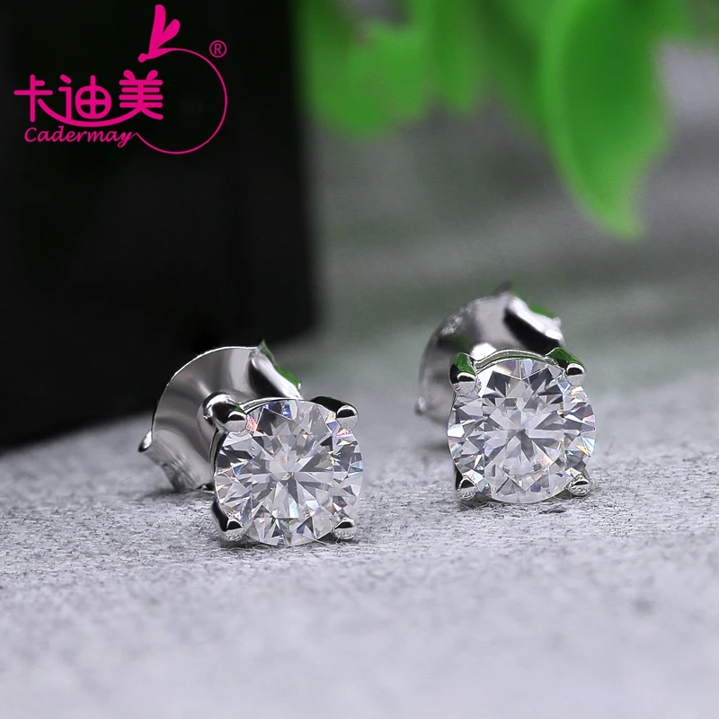 

CADERMAY 5mm 0.5ct D Round Moissanite Silver925 Stud Earrings 4 Claws Setting Simple Rhodium Plated Ear Studs for Women Girls