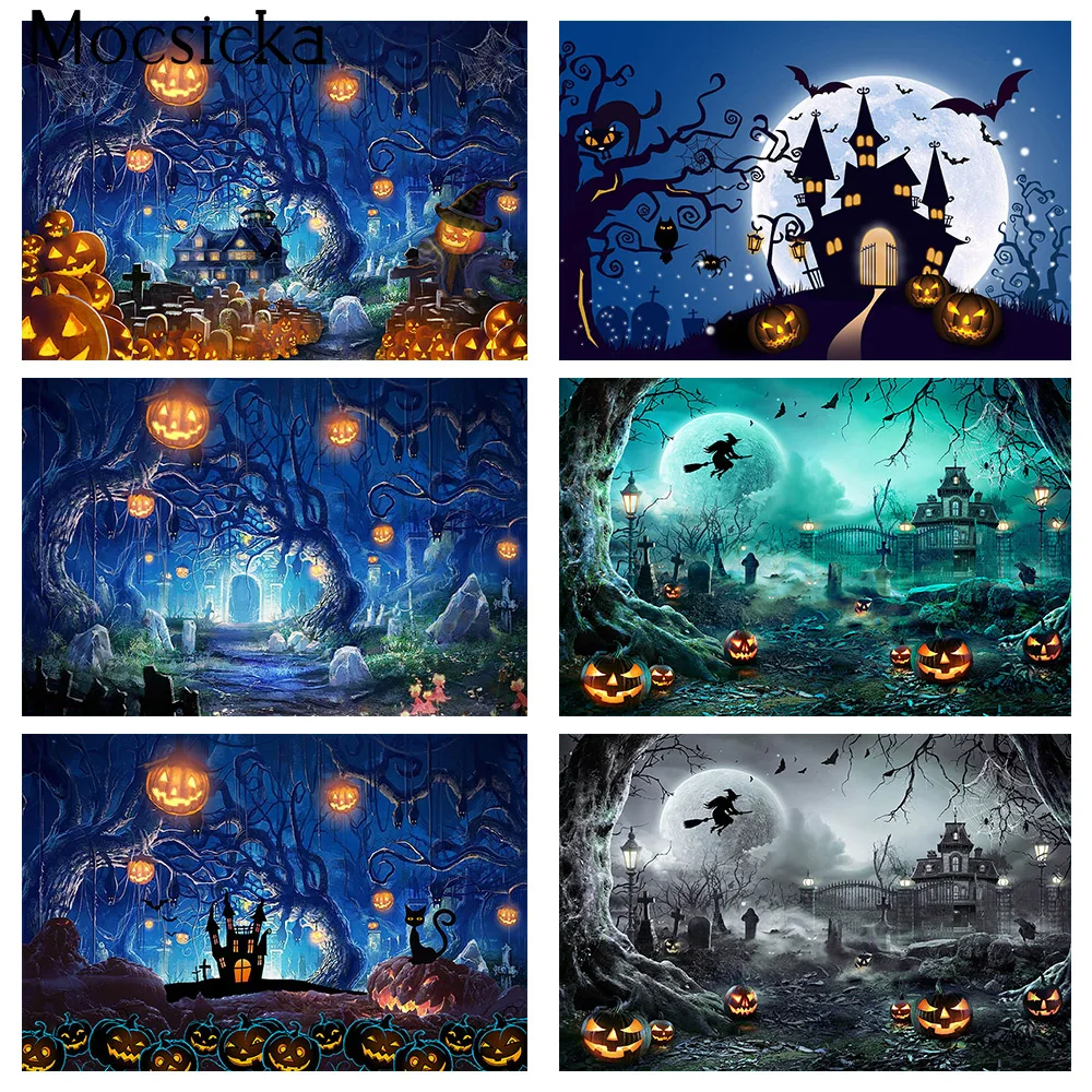 Halloween Backdrop for Scary Lantern Photograpy Newborn Kids Portrait Photo Background White Night Moon Evil Witches Decor Props