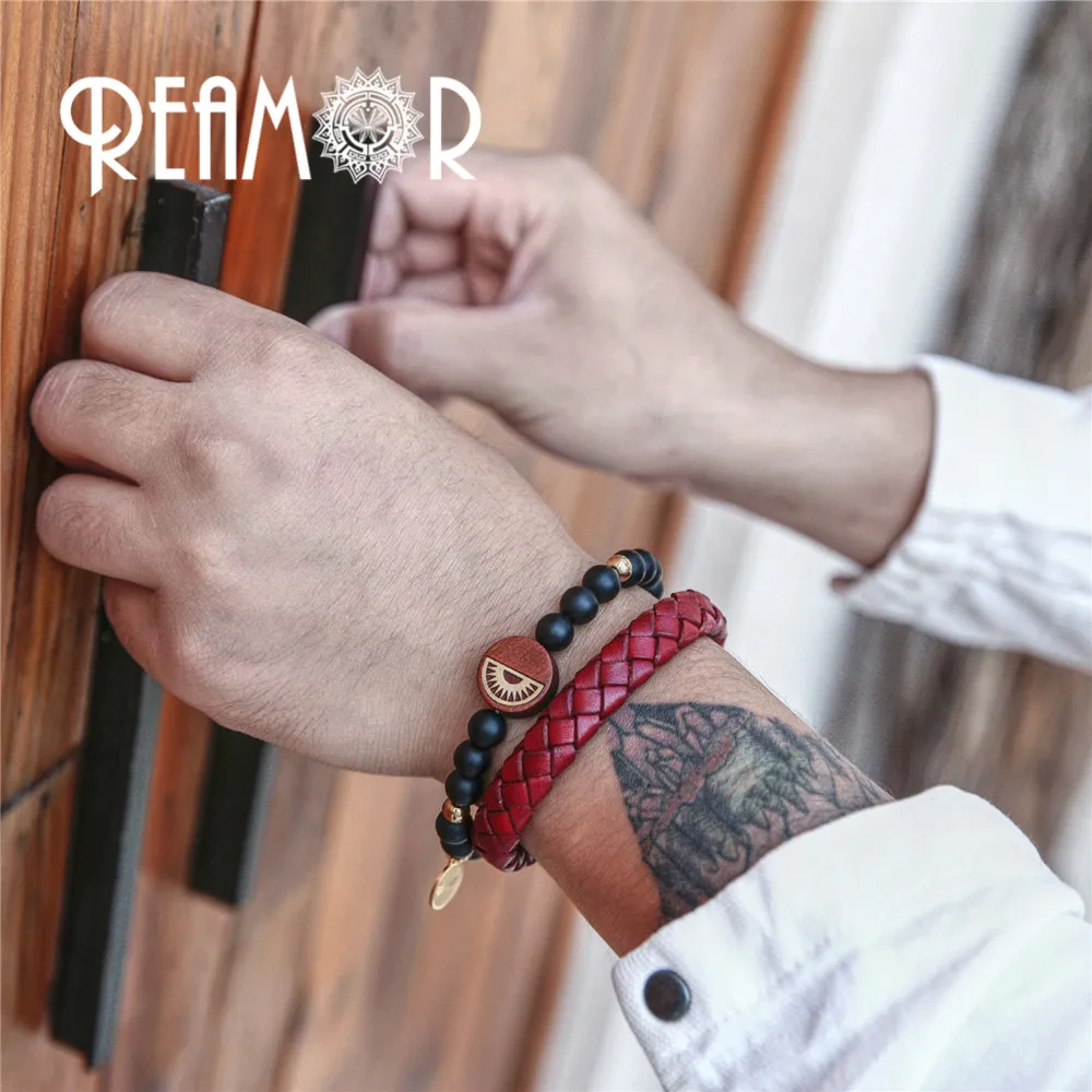 REAMOR 12*6mm Matte Brown/Red Black Genuine Leather Rope DIY Bracelets Accessories First Layer Cowhide Braided Cords For Jewelry