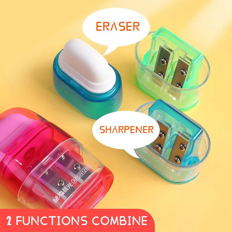M&G 2B Sharpener + Eraser 2 In 1 Multifunctional Pencil Cutter Manual Multi-function Children Knife Stationery Planer Sharpener