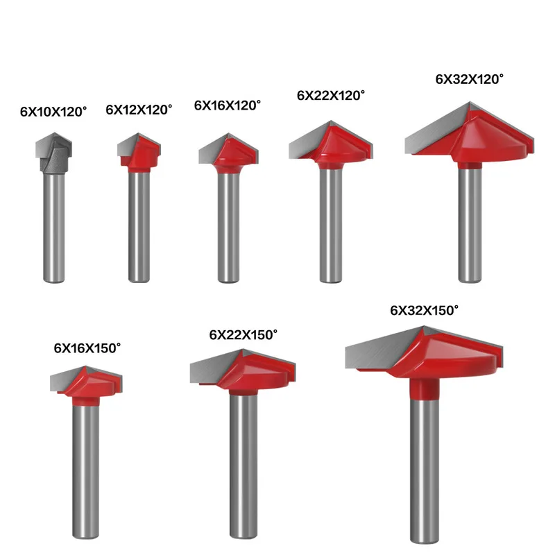 Broca de ranura en V de vástago de 6mm, fresa de extremo de carburo CNC, enrutador 3D, brocas de 60, 90, 120, 150 grados, cortador de fresado de
