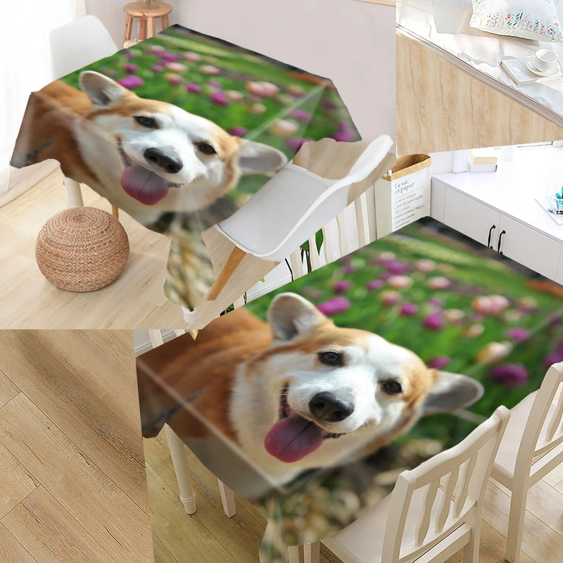 Corgi Dog Animal Tablecloth 3D Print Oxford Fabric Square/Rectangular Dust-proof Table Cover For Party Home Decor TV Covers 1215