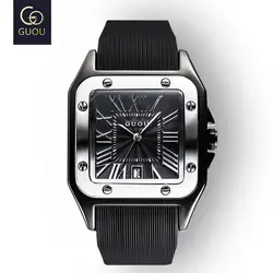 Fashion Guou Top Brand Men's Watches Luxury Wristwatches Rubber Silicon Dress Watch Man Square Quartz Clocks