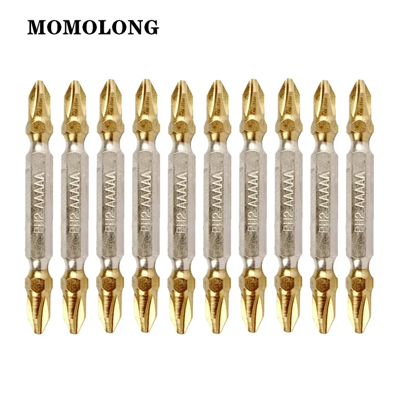 10Pcs 65มม.ไทเทเนียมเคลือบไฟฟ้า Hex Shank Magnetic สกรูเจาะ PH2 Cross ไขควง Bits