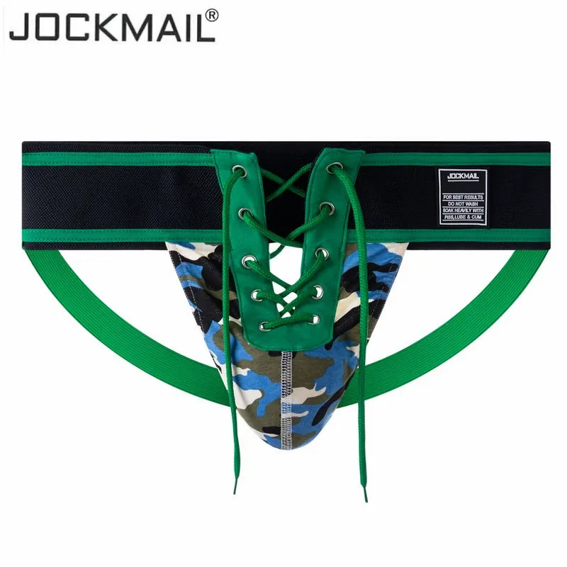 Jockmail Sexy Thong Men Jockstrap Underwear Lacing Camouflage Green,3.15\