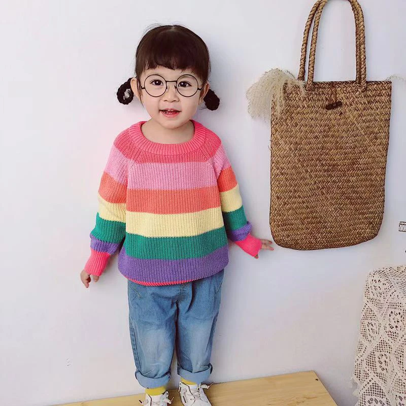 New Kids Baby Girls Boys Sweater Autumn Winter Full Sleeve Rainbow Stripes Pullover Sweater Toddler Children Knit Sweater