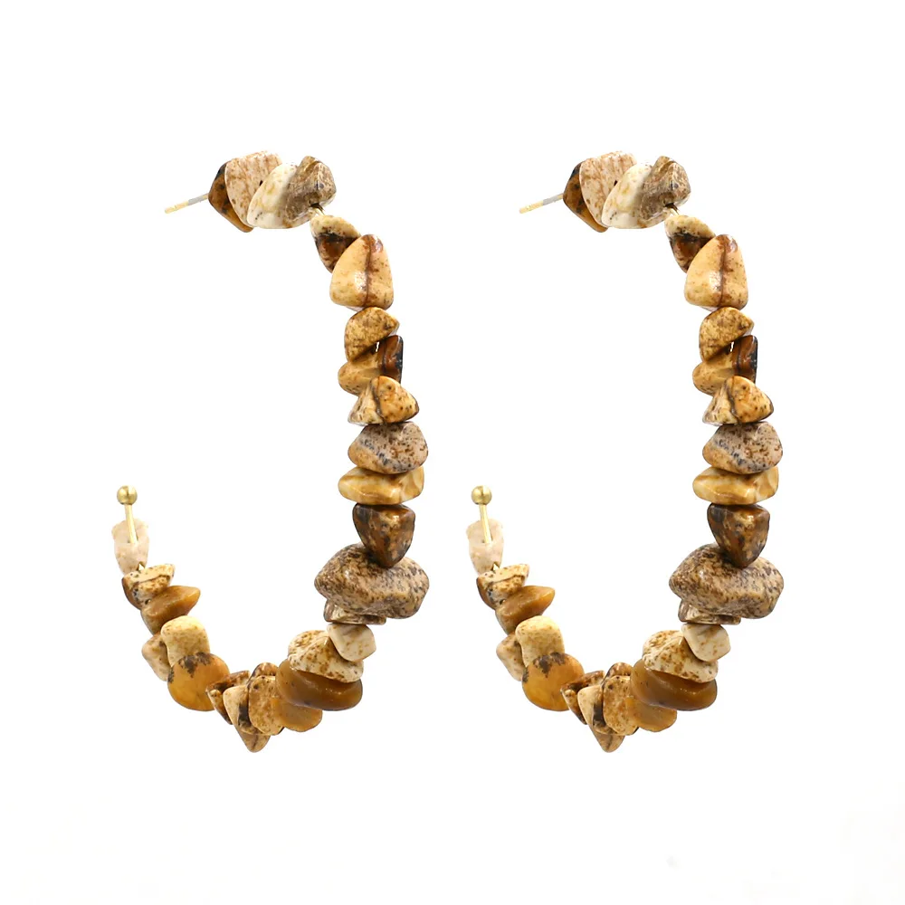 New Design Natural Stone Broken Bead Hoop Earring Bohemian Beach Fashion Earring For Women Party Jewelry Gift