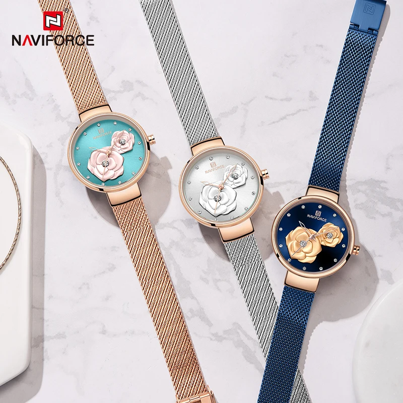 Top Luxury Brand NAVIFORCE Ladies Watch Fashion Creative 3D Rose Women wrist watches Casual Dress Clock Relogio Feminino 2019