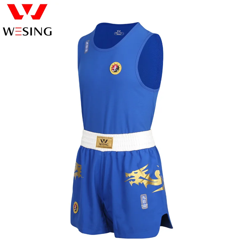 Wesing Wushu Sanda Suit Dragon Print Sanda Uniform White Belt A-type Wushu Profeesionl Competition Suit