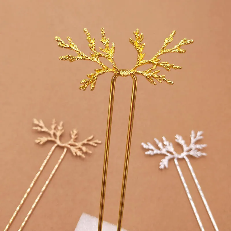 

10pcs Metal Hairpin Pine tree Branch U-Shape Hair Clip Handcraft Vintage Hair Sticks DIY for Women Lay Hairpin Bun Tool Headwear