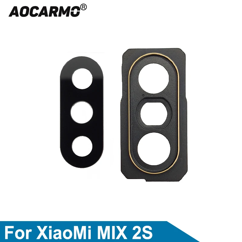 Aocarmo For XiaoMi MIX 2S  Rear Back Camera Lens Glass With Sticker And Lens Frame Cover With Adhesive