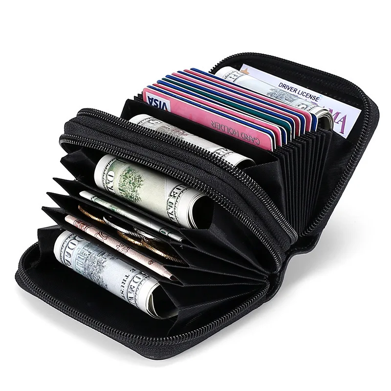 New Double-layer Card Holder Leather Lychee Pattern Large-capacity Coin Purse Card Holder Organ Card Holder Birthday Gift