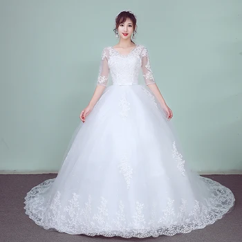 Wedding Dress 2019 The Elegant Half Sleeve Sexy V-neck Court Train Ball Gown Princess Vintage Lace Wedding Dresses Plus Szie