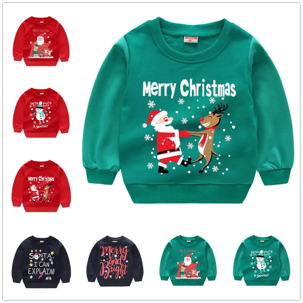 Christmas Sweater for Boys Santa Claus Deer Cotton Sweatshirts Children Pullover Unisex Tee Shirts Baby Girls Clothes Jumper Top