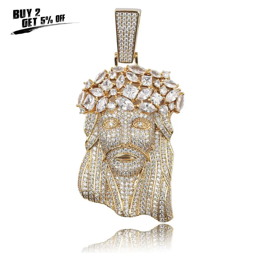 JINAO New Big Jesus Necklace & Pendant With Tennis Chain gold Color Iced Out Cubic Zircon Men's Hip Hop Jewelry Gift