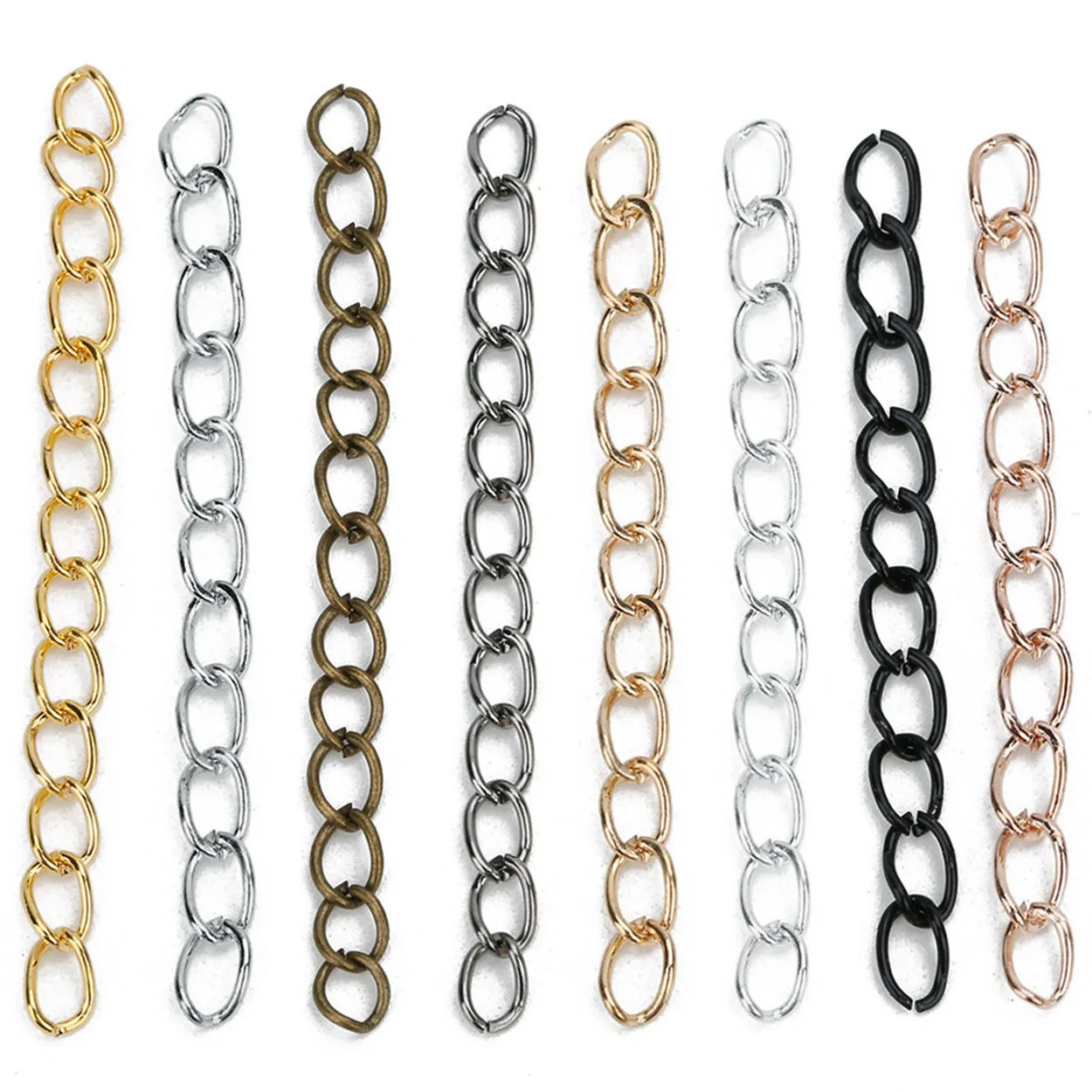 100pcs 50x3mm Gold Color Silver Color Bronze Iron Metal Extension Extender Chain For Jewelry Making DIY Crafts Findings Supplies