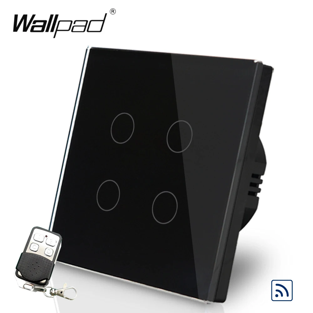 4 Gang Remote 110V-250V Wallpad Tempered Glass Touch 4 Gang RF433 UK Remote Control Wireless Remote Switch with Controller