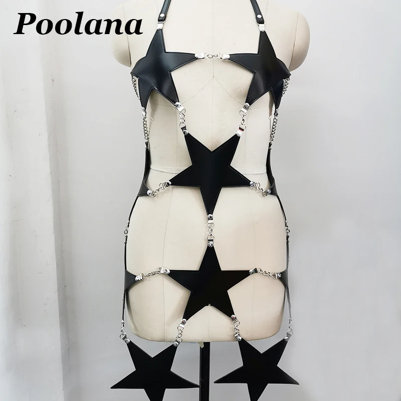 Punk Gothic Star Harness Women Girl Pentagram Halter Top Dress Belts 5 Colors Performance Cosplay