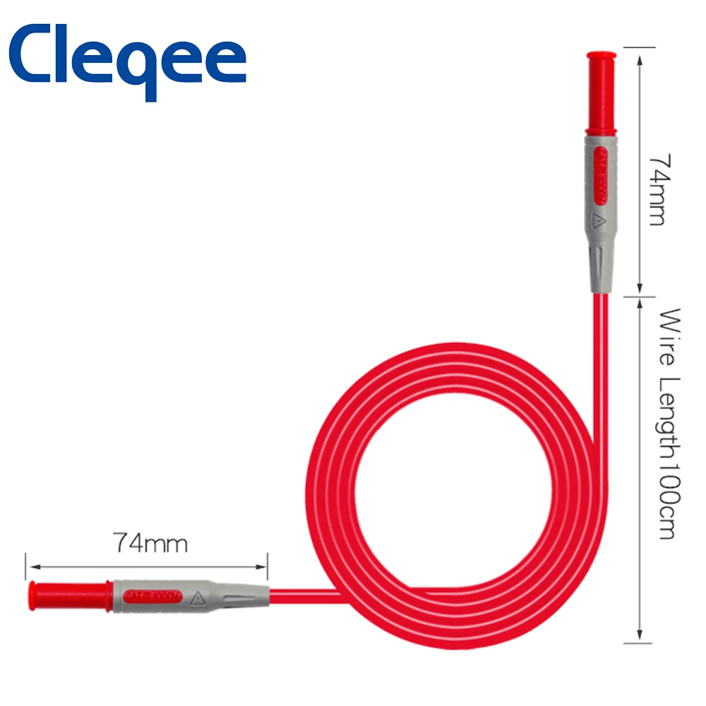 Cleqee P1032 4mm Cabo de teste de plugue banana Cabo de teste de plugue banana de ponta dupla 1000V 15A 1M para testes de multímetro