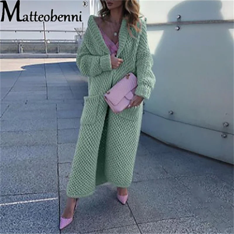 Women Cardigans Solid Color Long Sleeve Braid knitted Sweater Coat Overcoat Loose Casual Ladies Maxi Sweaters Coat