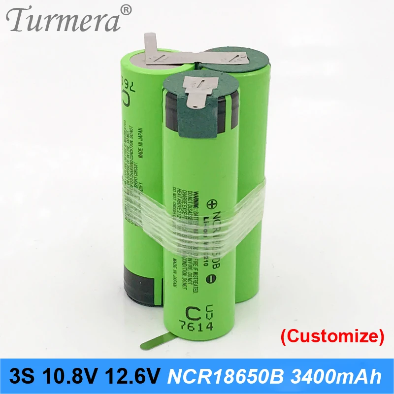 Turmera 18650 bateria 3400mAh 6800mAh NCR18650B 12.6V 16.8V 21V bateria do wkrętaka Shurik Shura bateria 3S 4S 5S lutowanie