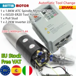 『EU Free』1.8KW ATC Motore mandrino raffreddato ad acqua Cambia utensile automatico 220V 80mm, ISO20, 24000rpm + inverter 2.2KW per router CNC