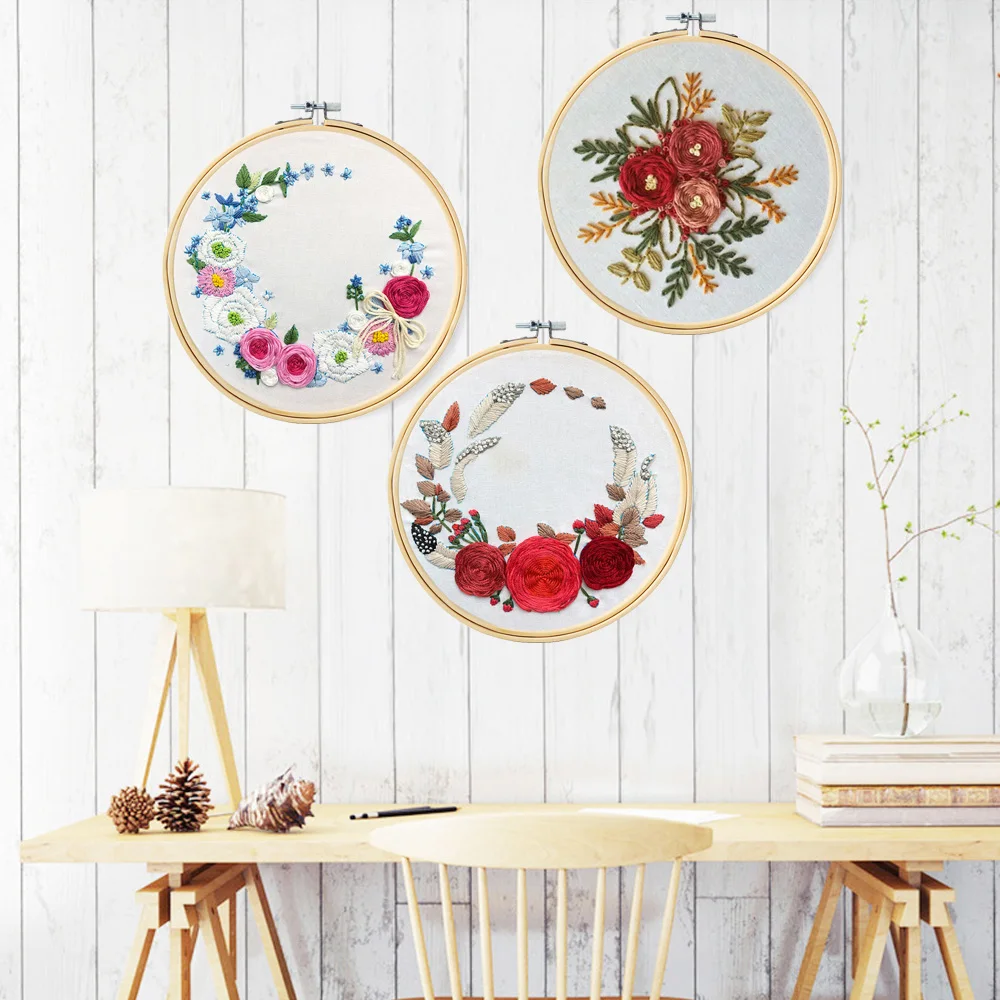 European-style Flowers Plant DIY Embroidery Kit Beginners With Shed Sewing Round Cross-stitch Crafts Hand-stitched Home Decor