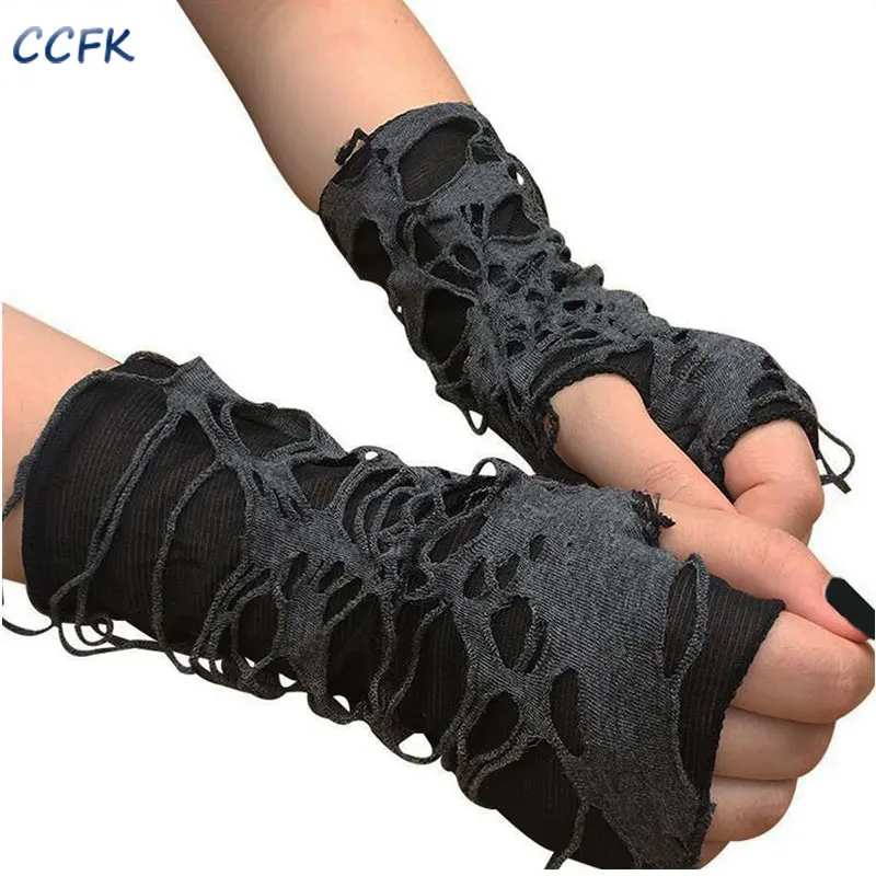 Emo Rękawiczki bez palców damskie Punk Dark Gothic Cuff Men Hip Hop Hollow Out Rock Gloves E-GIRL Grunge Emo Accessories Mall Goth