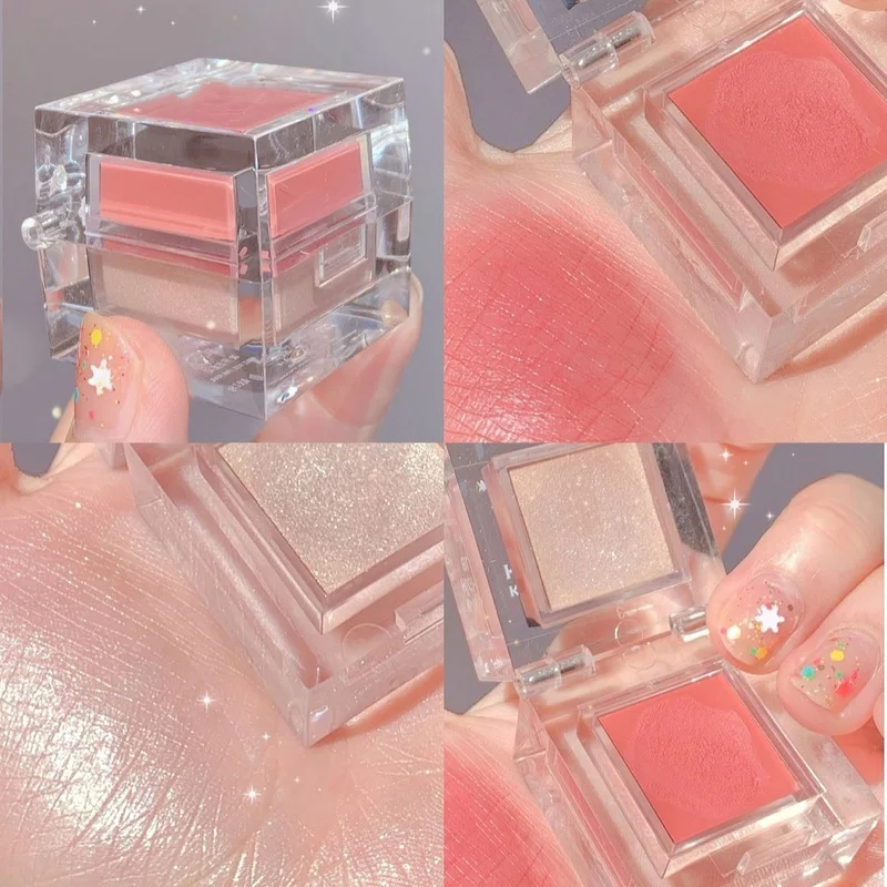 2 In 1 Highlight Blush Ice Cube Two-color Sweet All-in-one Multi-purpose Mashed Potatoes Ginger High-gloss Blusher Portable