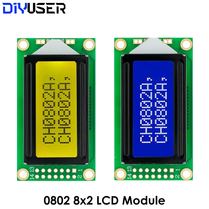 

58*32MM 8*2 0802 8X2 Character LCD Module Display Screen LCM with Yellow Green Backlight Or Blue Color