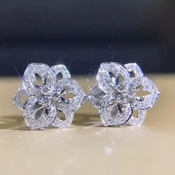 Huitan Fashion Luxury Flower Earrings Women Inlaid Crystal Cubic Zirconia for Party Stylish Accessories Daily Wear Jewelry Newly