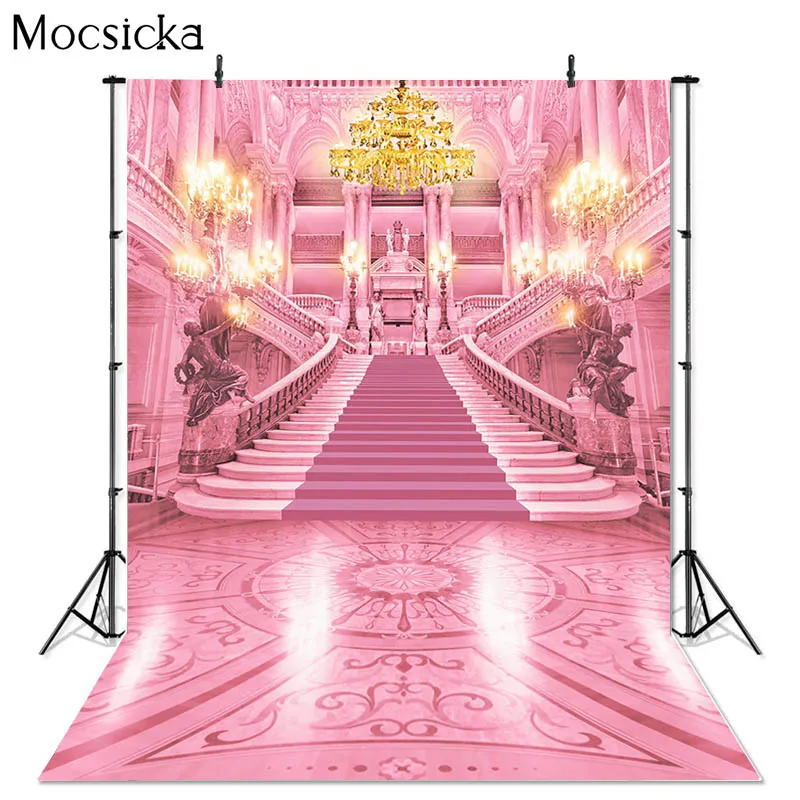 Mocsicka Luxury Pink Castle Palace Photography Backdrop Children Birthday Party Room Decor Baby Portrait Background Photo Studio